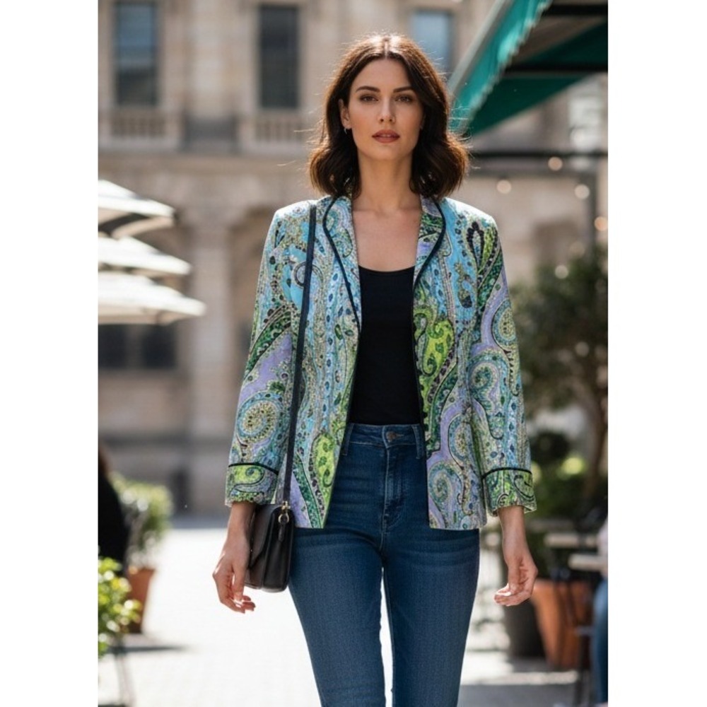 JS Collection‎ Silk Paisley Women's Jacket Mandarin Collar Designer Size 14 USA
